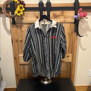 Elegant Black and White Striped Button Down Shirt